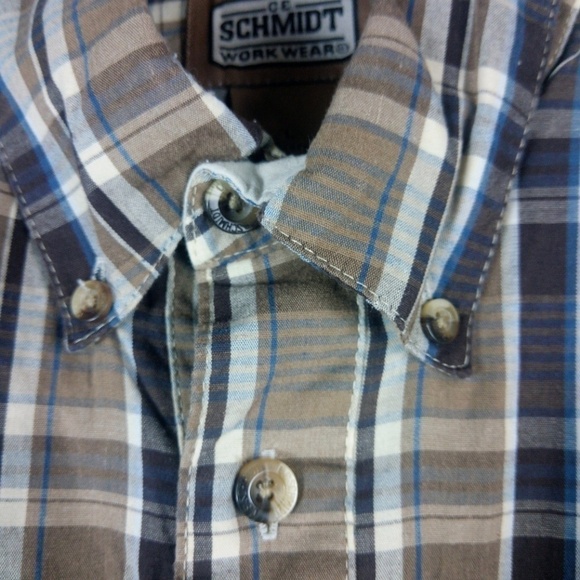Schmidt Work Wear Button Down Brown Plaid Shirt L - Picture 5 of 6